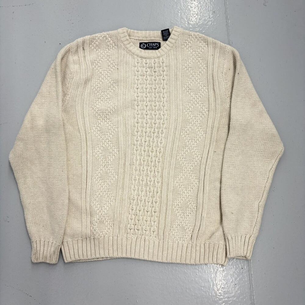 Vintage Y2k Chaps White Cable Knit Cotton Sweater